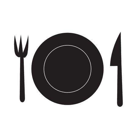 Fork ,Dish, and Knife doodle hand draw silhouette icon  for the meal with outline on white backgroundのイラスト素材