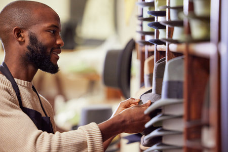 Surround yourself with other supportive businessmen. Shot of a young man working at his job in a shop.の写真素材