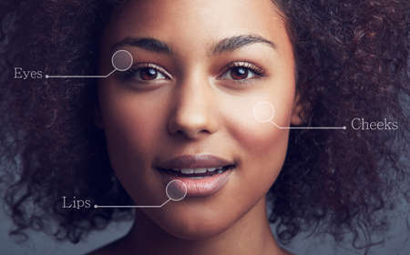 The essentials of beauty. Conceptual studio portrait of an attractive young woman with parts of her...