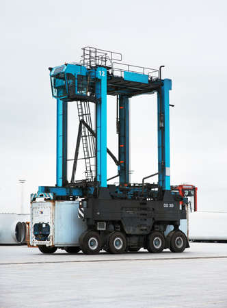 Crane power. A blue crane vehicle.