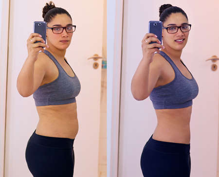 Ive never felt better. Shot of a woman before and after her diet.