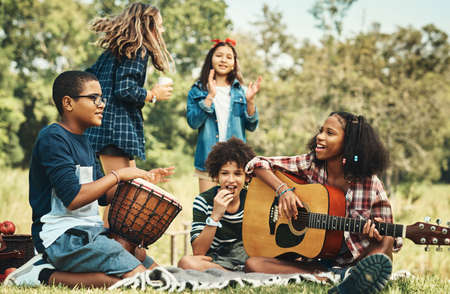 Happy childhood memories are made with happy musicの写真素材