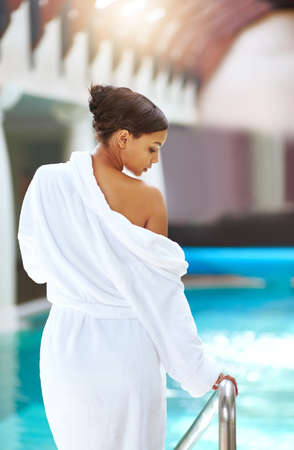 Today is for being pampered. Shot of a beautiful young woman at the beauty spa.の写真素材