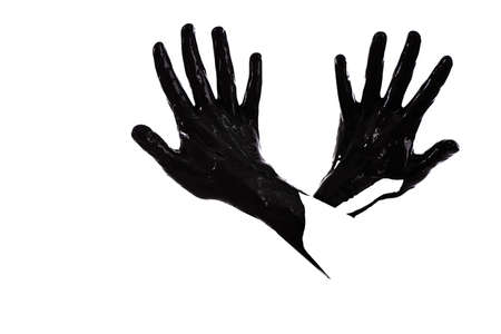 Cant touch this. Shot of black painted hands fully opened and isolated on white.の写真素材