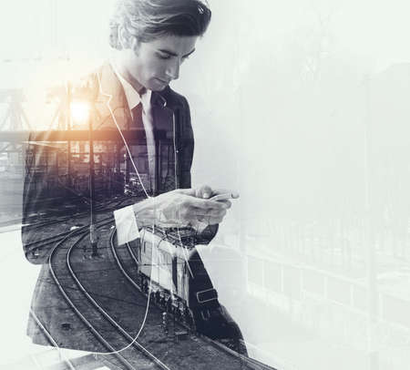 He has all the right connections. Multiple exposure shot of a business man superimposed over a...