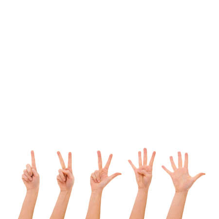 Count till five. Cropped shot of hands isolated on white.