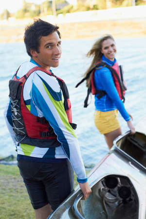 Ready to row. Shot of kayakers out on the water.