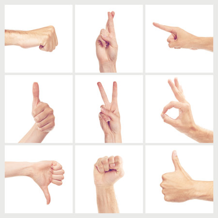Let your hands do the talking. Composite shot of hands in the studio.の写真素材