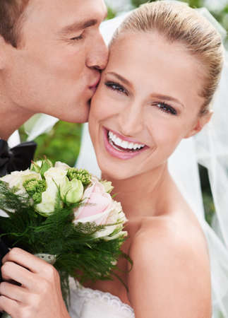 Happily ever after. A happy newlywed couple.の写真素材
