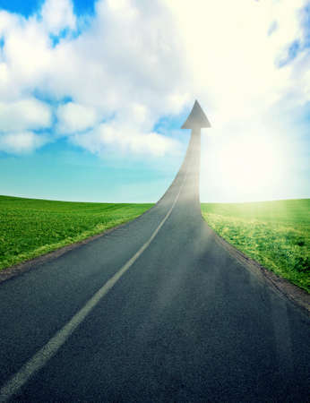 All roads lead to this. CGI shot of a road turning into an arrow pointing up to the sky.の写真素材
