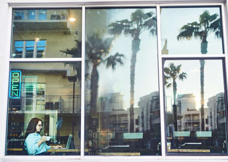 The best cafe on the block. Shot of a young woman using a laptop in a cafe.
