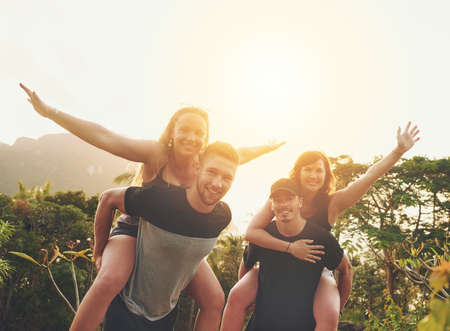 Youre never too old for fun. Shot of a happy group of friends enjoying the day together outside.