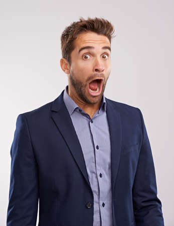 Mind = blown. Studio portrait of a handsome man with an astonished expression.