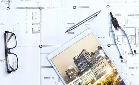 Go ahead and make dreams come true. High angle shot of an architects work desk.の写真素材