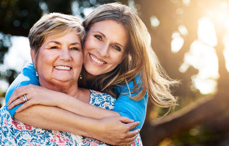 My mom gave me a life filled with love. Portrait of a happy mature woman hugging her mother...