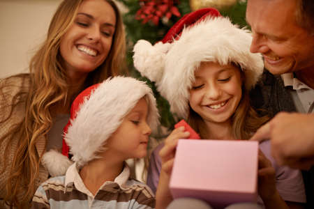 Christmas is the best time of year. A little girl receiving a Christmas present.