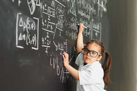 They make it just so easy for me. Shot of an academically gifted young girl solving a math equation.の写真素材