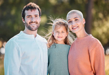 Family is lifes greatest gift. Shot of a young couple and their daughter spending time outdoors.の写真素材