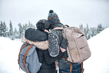 The snow makes everything look beautiful. Rearview shot of a couple admiring the snowy view.