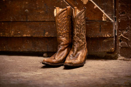 The only footwear for a cowboy. Shot of a pair of cowboy boots.の写真素材