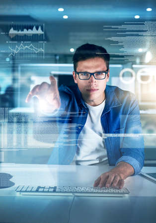 Open your mind to the world of codebreaking. Portrait of a focused young programmer working on his...