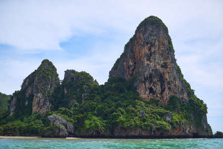 Standing guard over the coast. Shot of an idyllic tropical beach with no people.の写真素材