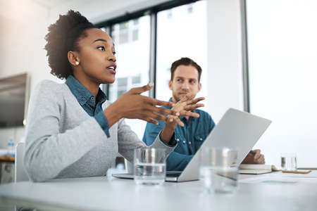 Her ideas will lead the way directly to success. Cropped shot of businesspeople having a discussion...