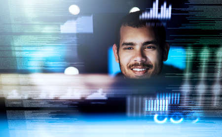 Hes fluent in many programming languages. Cropped shot of a male computer programmer working on new...
