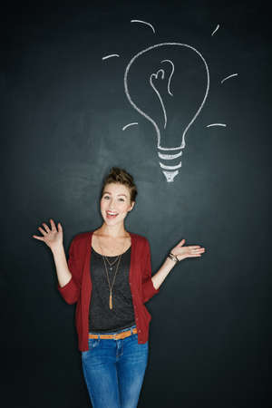 If theres a better way, shell find it. Studio shot of a young woman posing with a chalk illustration...