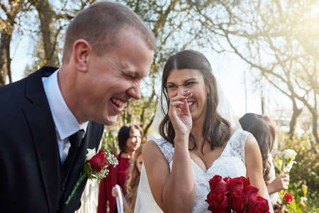 Its a joyous day. Cropped shot of a bride and groom standing outside on their wedding day.