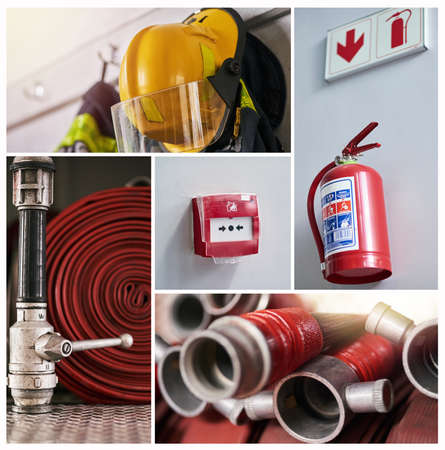 In case of fire.... Composite image of firefighting fear in a fire station.