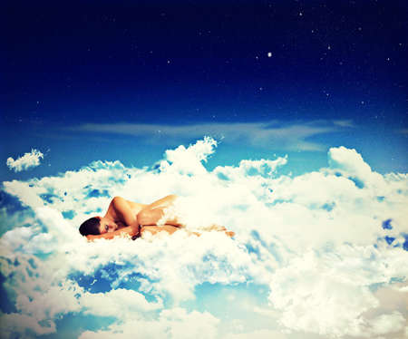 Into the great blue yonder. Illustration of a cloudscape.の写真素材