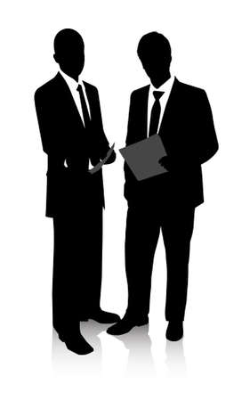 Black and white business deal. Two businessmen discussing a document.の写真素材