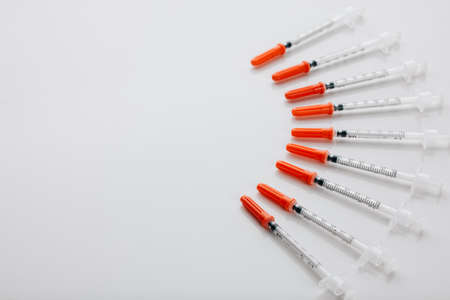 High angle shot of needles in an empty studio.の写真素材