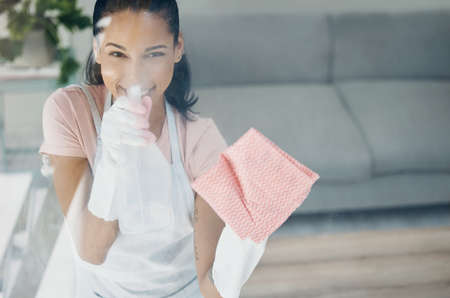 The only thing I want to see on my windows is my own reflection. Shot of a woman cleaning the window...