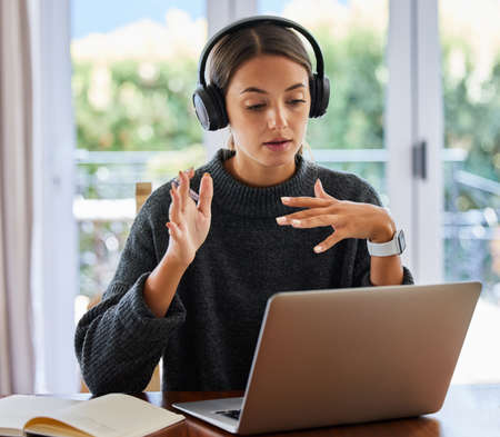 Let me explain. an attractive young female entrepreneur working on her laptop at home.