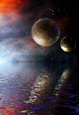 An image of a strange world with strange planets. An image of a strange world with strange planets.
