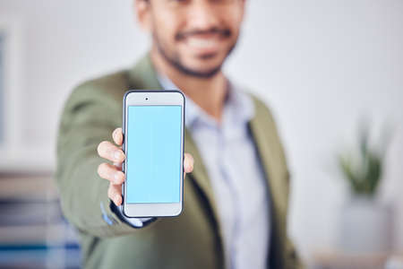 Your ad, right here. an unrecognizable young businessman showing his cellphone screen to the camera...