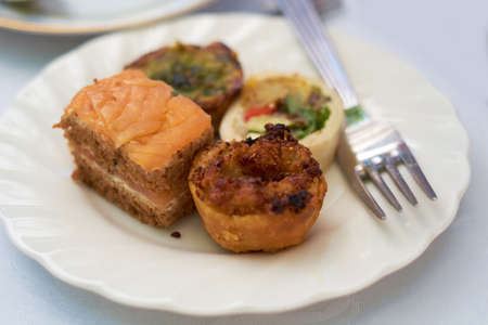 Top view of a delicious plate of food on a table during lunch or dinner at home. Healthy and fresh...