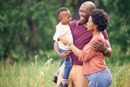 Im the best I can be because of my family. a happy couple spending the day outdoors with their son.