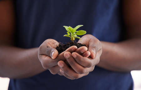 Weve taken enough from nature, its time to give back. an unrecognisable man holding a plant growing...