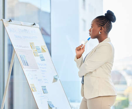 These ideas could change my future. a young businessman preparing for a presentation while working on a whiteboard.の写真素材