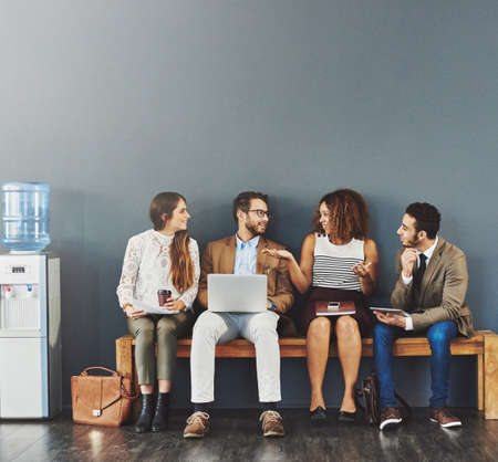 Group of business people at a job interview at a startup company with copy space. Corporate...