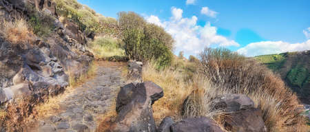 Mountain trails - La Palma, Canary Islands. Mountain trails on La Palma, the west coast, Canary Island, Spain, Aerial view.の写真素材