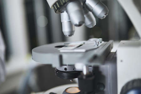 What lies beneath the lens. a microscope in a laboratory.