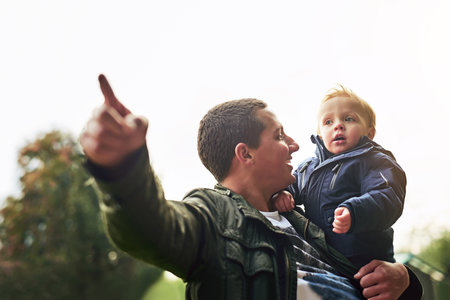 Theyre off to make some memories. a father bonding with his son outside.の写真素材