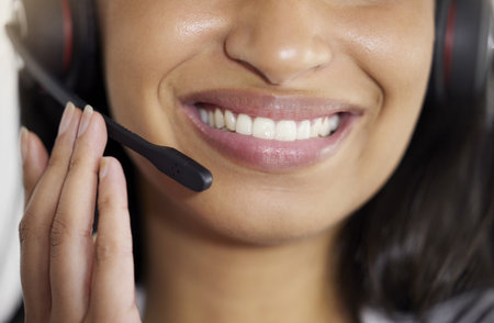 . Call center agent, telemarketing or sales worker with headset for excellent customer service....