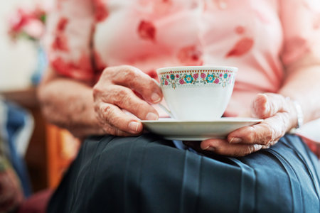 Teatime is my favourite time. s senior woman having a cup of tea.の写真素材