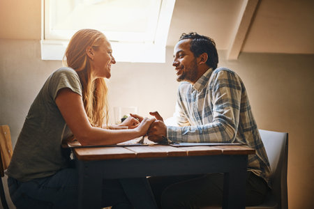 I look at you and see the one I need. a young couple spending time together at a cafe.