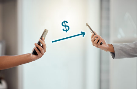 Online, banking and mobile money payment with app and wireless technology. Virtual currency or...